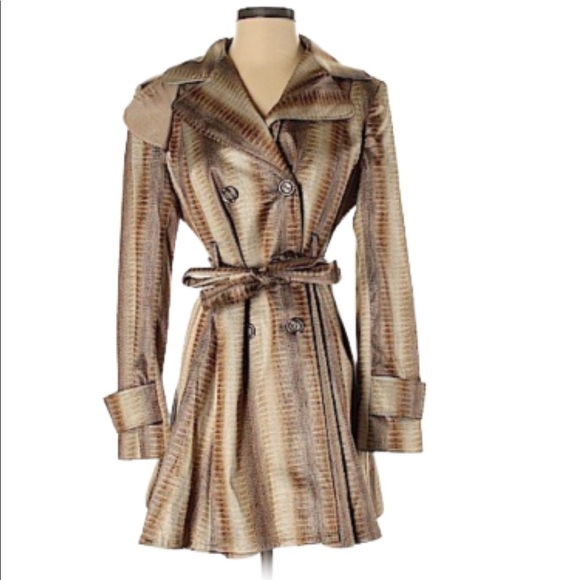 Helene Berman Python Print Tan Trench Coat Anthropologie size XS - Picture 11 of 11